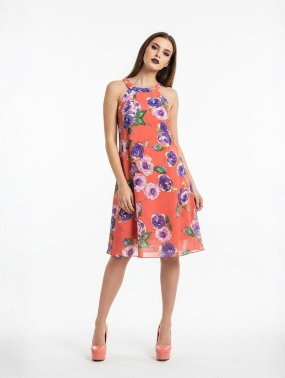 Betsey Johnson Coral Purple Floral Sleeveless Dress - Size 10